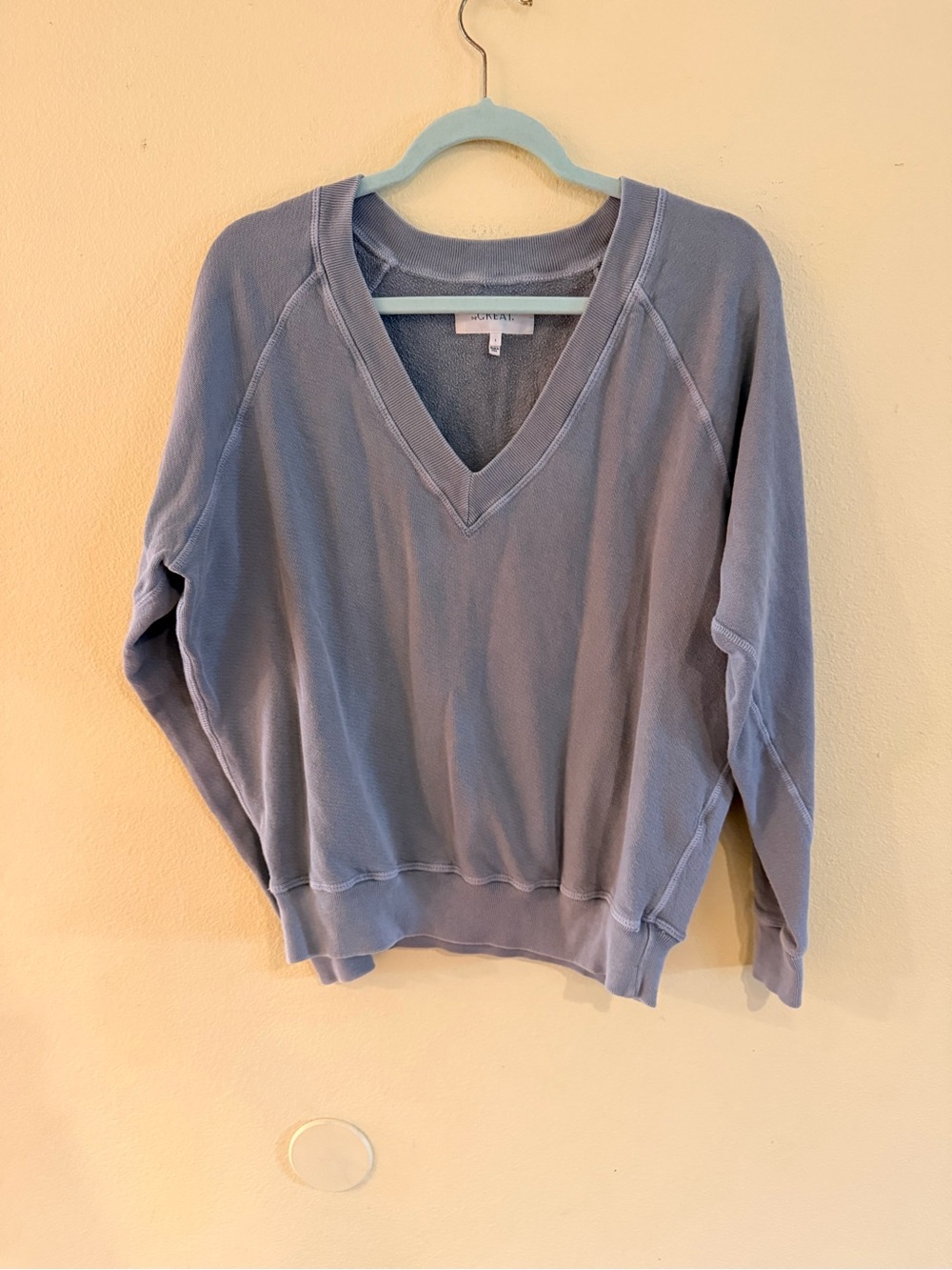THE GREAT. Blue/grey pullover V-Neck Lightweight Women's Sweater size 1 size S